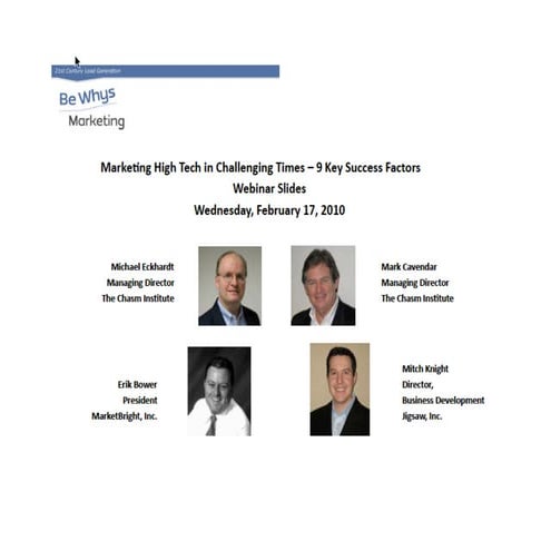 Marketing High Tech in Challenging Times - 9 Key Success Factors