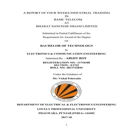 4 Weeks Summer Training In BSNL, Agartala