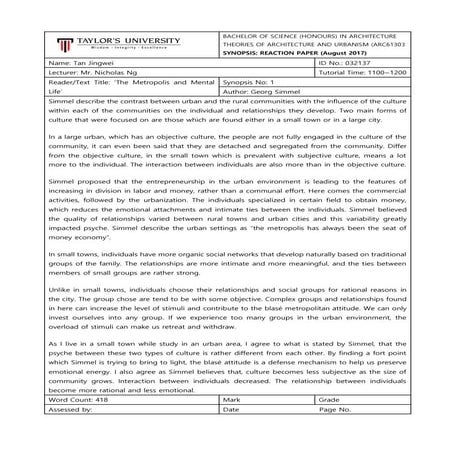 Theories of Architecture and Urbanism - Synopsis to 4 Readers / Text