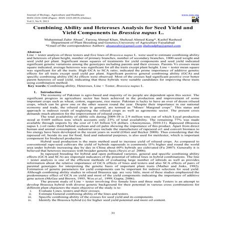 Combining ability and heteroses analysis for seed yield and yield components ...