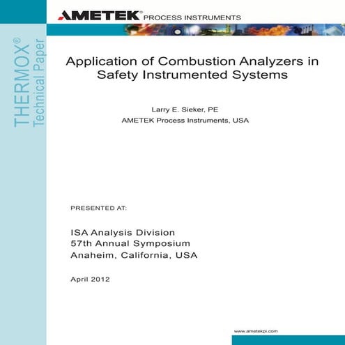 Application of Combustion Analyzers in Safety Instrumented Systems