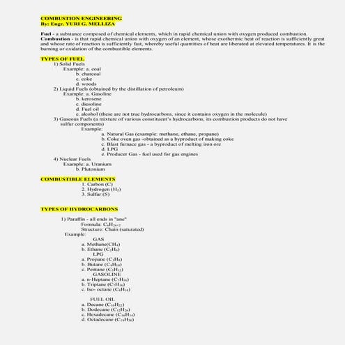 Combustion engineering summer 2019