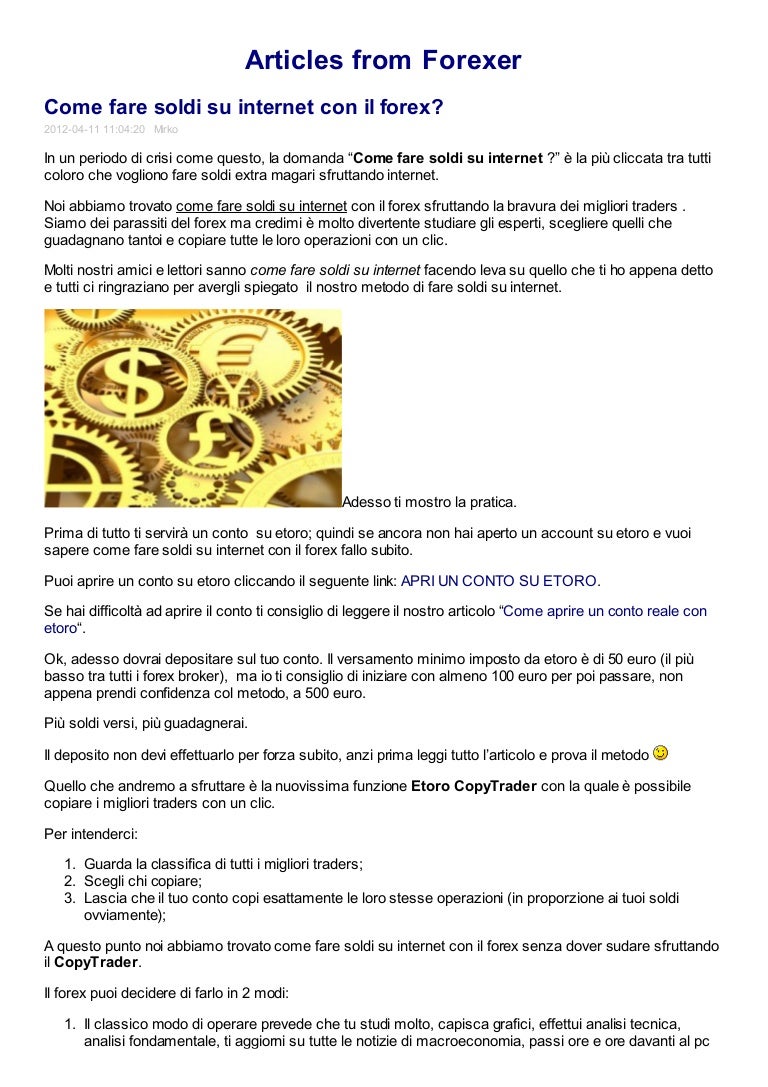 Guadagnare su internet con il forex