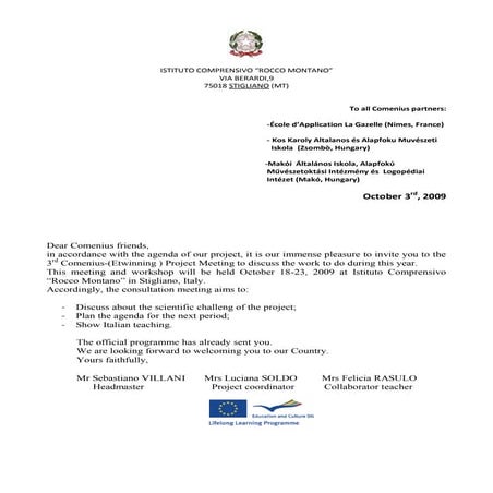 Comenius Letter of Invitation (Italy)