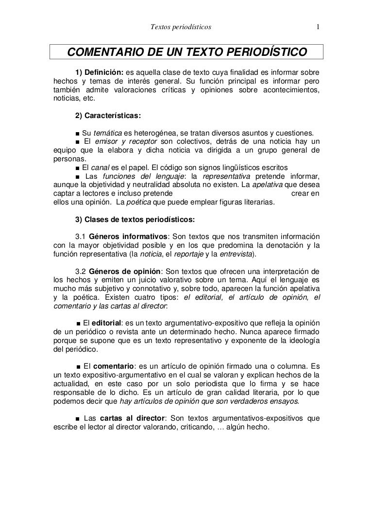 Comentario De Texto Periodistico Resuelto Comentar texto periodistico
