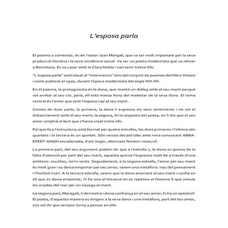 Comentari l'esposa parla de Joan Maragall