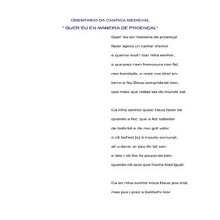 Comentario Da Cantiga Medieval