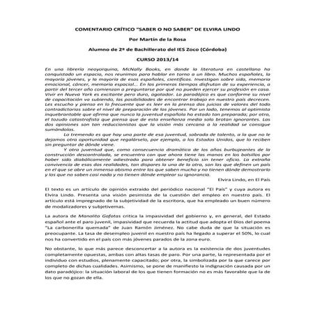 Comentario crítico selectividad - 'Saber o no saber'