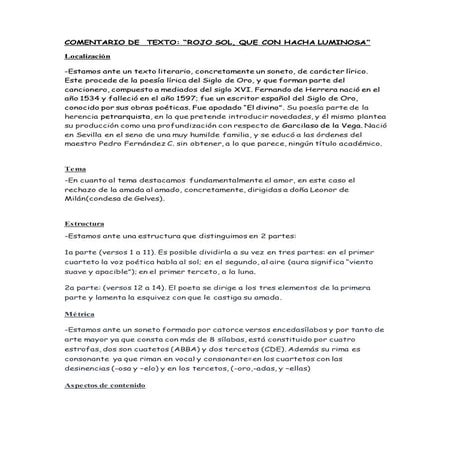 Comentario de  texto rojo sol, que con hacha luminosa
