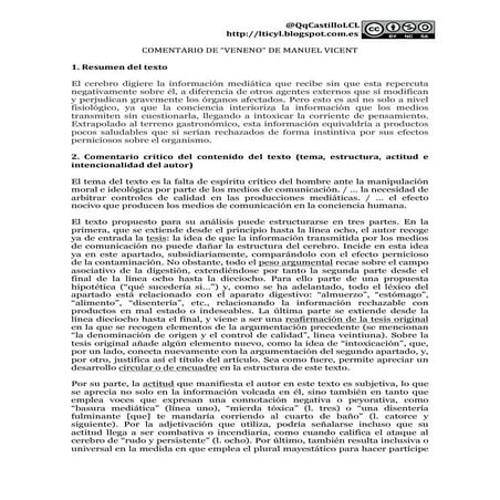 Comentario de veneno (Manuel Vincent) - Lengua - 2.º bachillerato