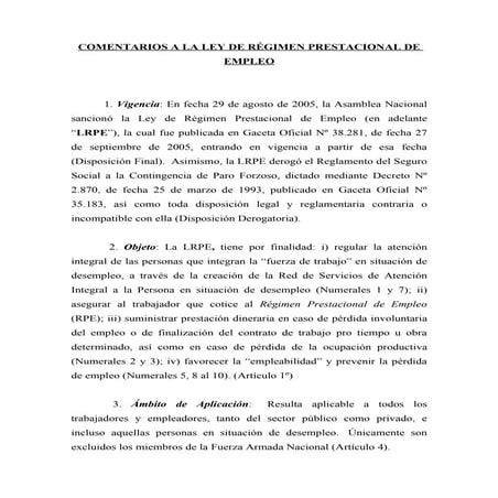 Comentarios a la ley de régimen prestacional de empleo