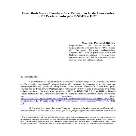 Comentários ao Estudo sobre Estruturação de Concessões e PPPs elaborado pelo ...