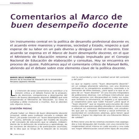 Comentario sobre el marco del buen desempeño docente