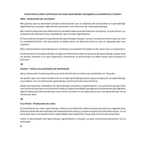Comentarios sobre reflexiones de meta aprendizaje 