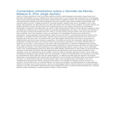 Comentário introdutório sobre o sermão do monte