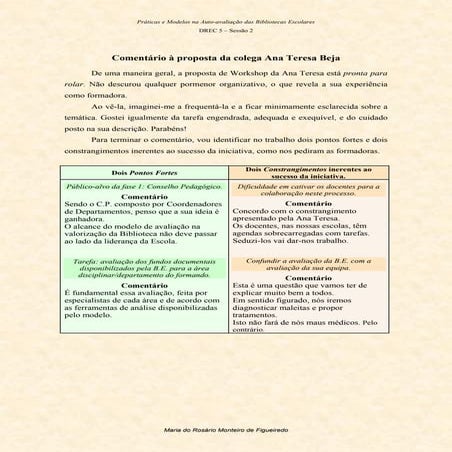 Comentário à proposta da colega Ana Teresa Beja