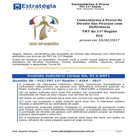 Comentários à prova de Pessoas com Deficiência - TRT 11ª Região