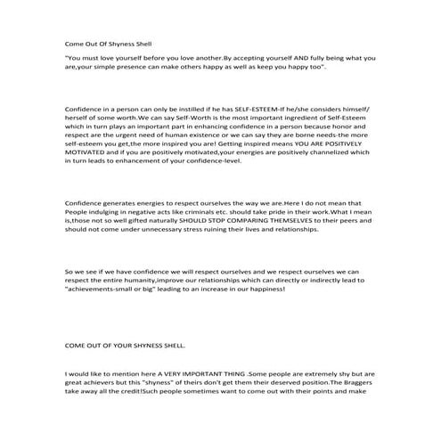 Come out of shyness shell