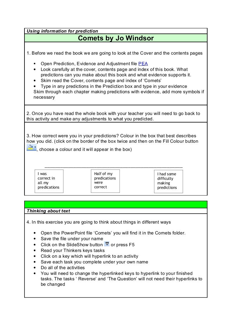 Comets students interactive worksheet 1