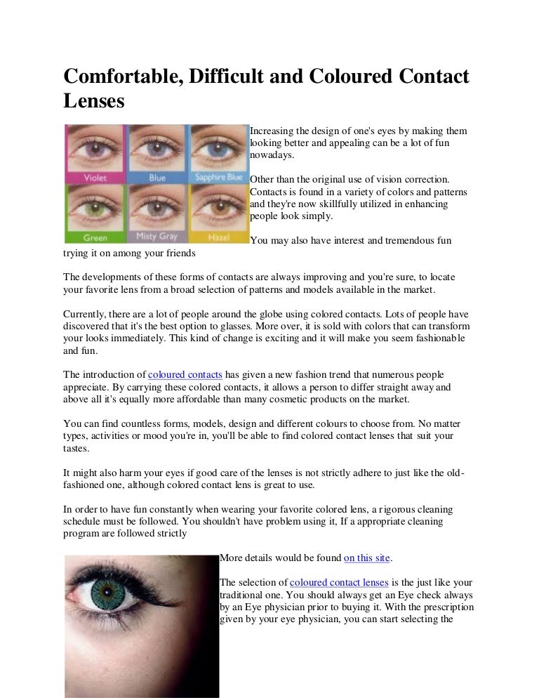 Comfortable Difficult And Coloured Contact Lenses