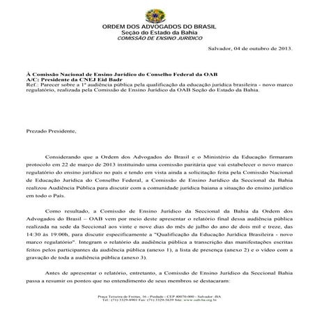 Relatório da 1ª Audiência Pública pela Qualificação da Educação Jurídica