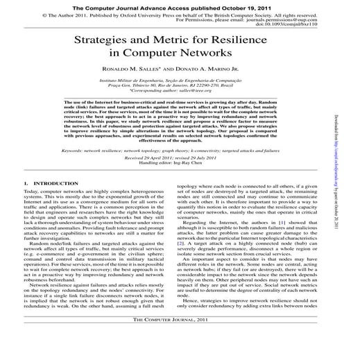 Strategies and Metric for Resilience in Computer Networks