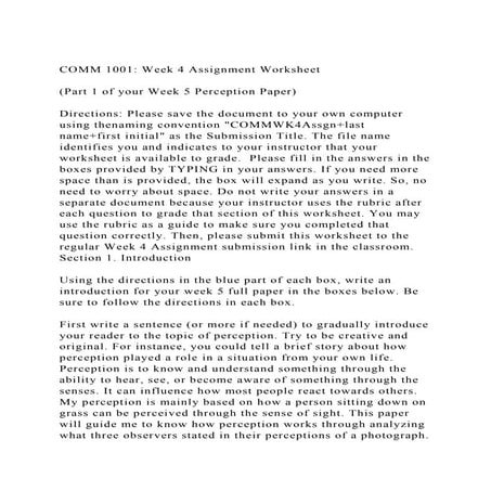 COMM 1001 Week 4 Assignment Worksheet(Part 1 of your Week 5 Perce.docx
