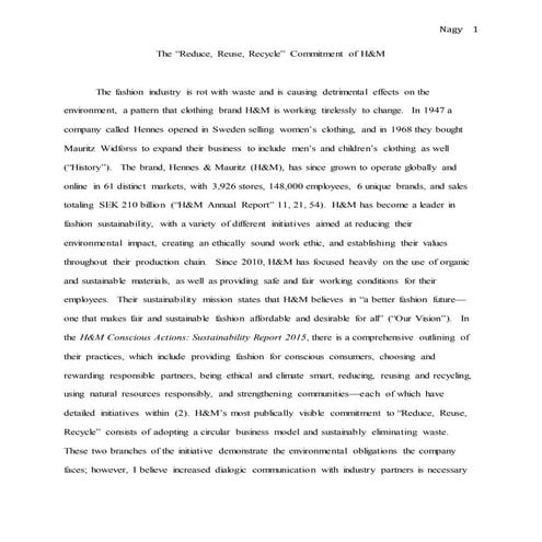 H&M's Corporate Social Responsibility Commitment to Sustainability