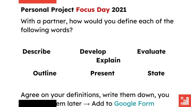 MYP command terms, qualifiers and clarifications in Personal Project rubrics