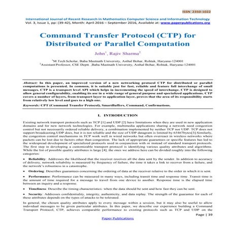Command Transfer Protocol (CTP) for Distributed or Parallel Computation ...