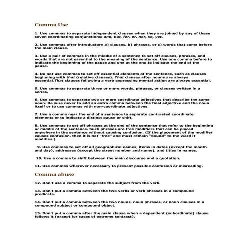 Comma use 15 rules and quick rules