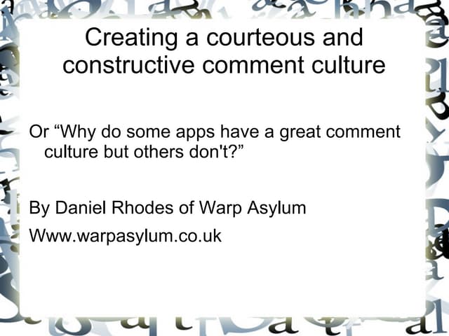 Creating a constructive comment culture