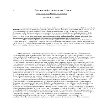 Commentaire de texte enquete sur l'entendement humain hume | PDF