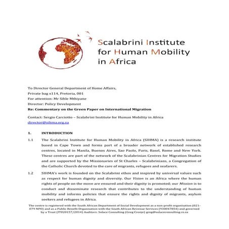 Commentary on the green paper sihma