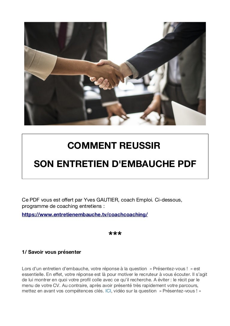 Comment Reussir Son Entretien D Embauche Pdf