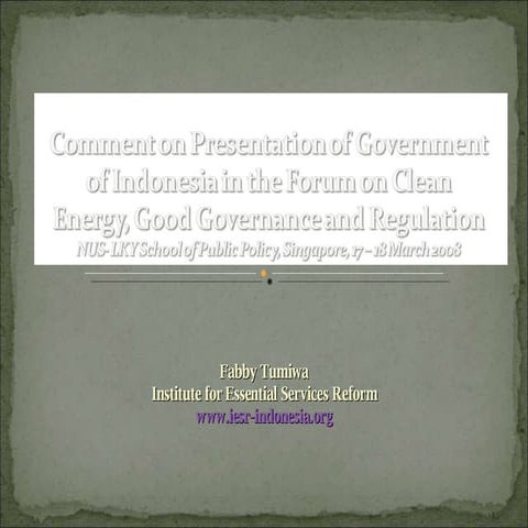 Comments on Presentation by the Government of Indonesia