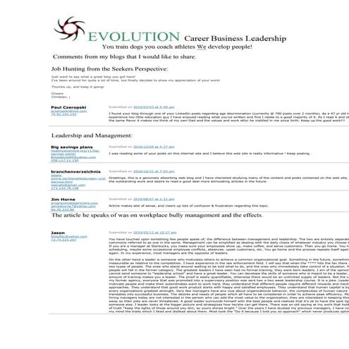 Comments From My Blogs That I Would Like To Share