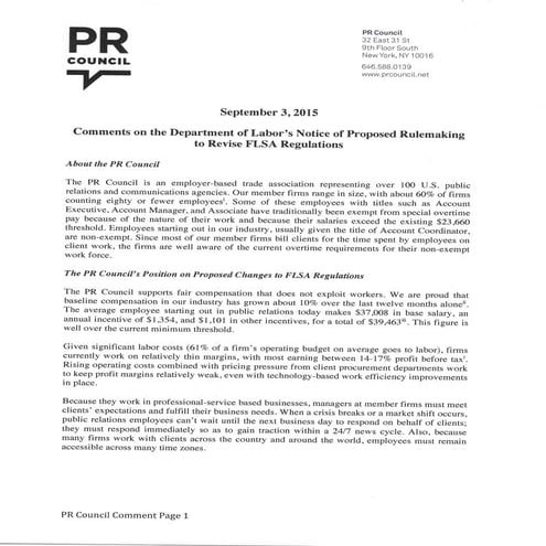 Comments on the department of labor’s notice of proposed rulemaking to revise flsa regulations 