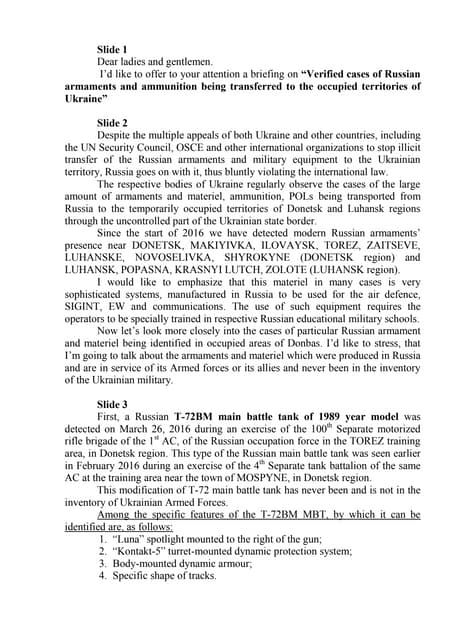 Comments to the presentation verified cases of russian armaments and ammunition transferring to the occupied territories of ukraine