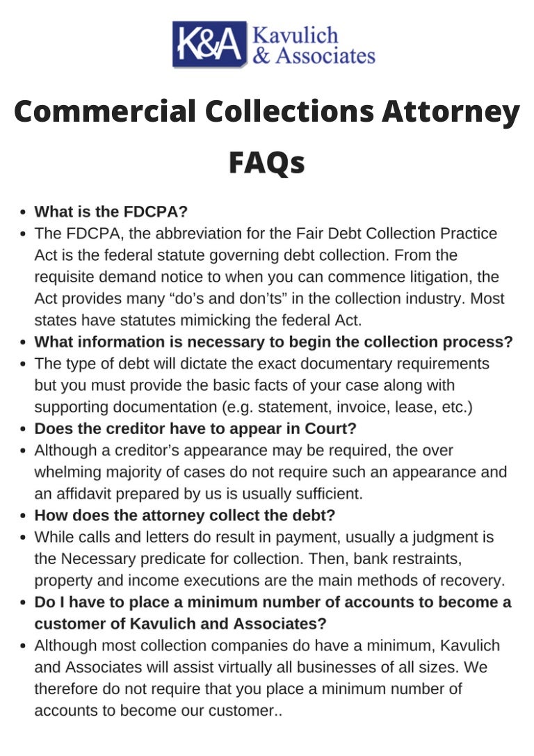 Commercial Debt Collections Attorney KAVULICH & ASSOCIATES, P.C.