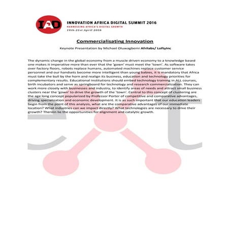 Commercialisating Innovation