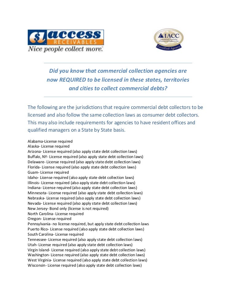 Commercial Collection Agency Licensing Requirements
