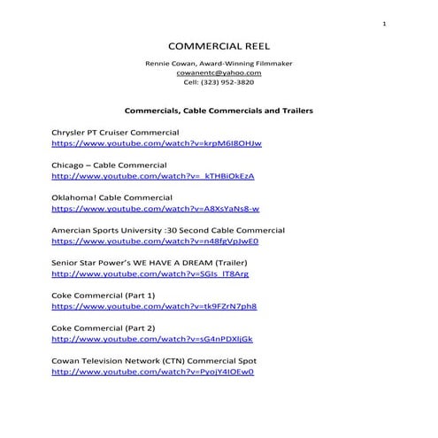 RENNIE COWAN - COMMERCIAL REEL 
