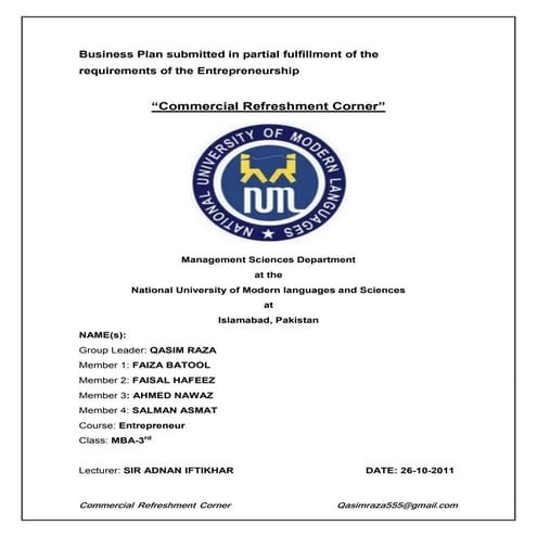 Commercial Refreshment Corner (Entrepreneur Final Plan)