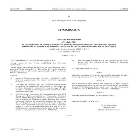 Commission decision of 14 july 2003