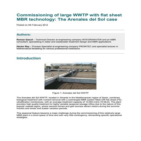 Commissioning of large wwtp with flat sheet mbr technology | DOC