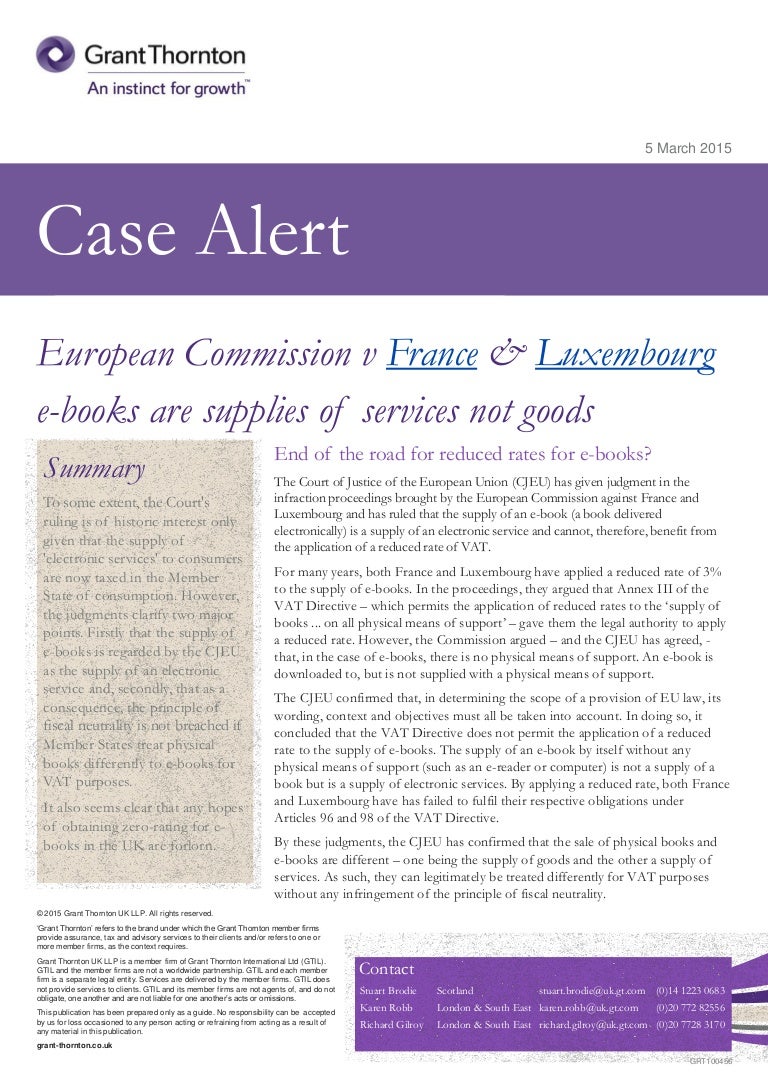 Case Alert Commission v France VAT on ebooks