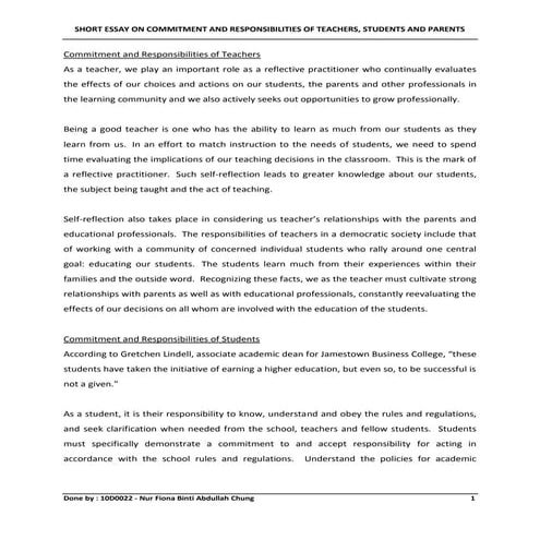Commitment and responsibilities of teachers