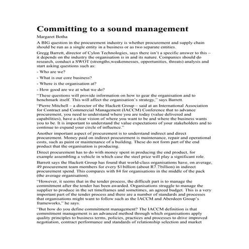 Committing to a sound management
