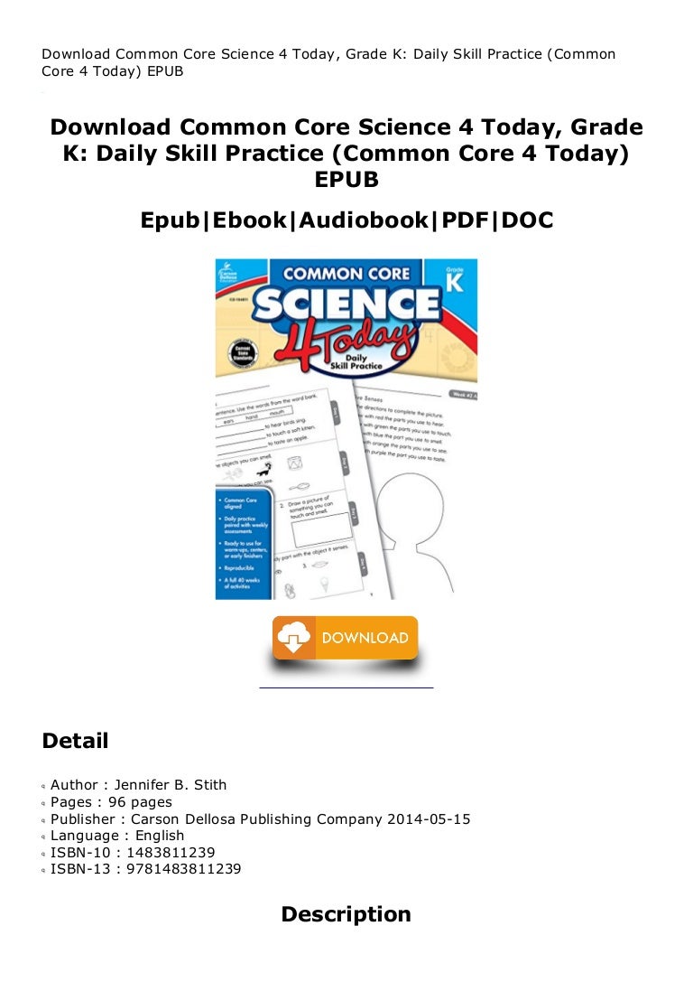 Download Common Core Science 4 Today, Grade K: Daily Skill Practice